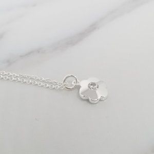 925 Sterling Silver  Necklace w/Flower&CZ Pendant